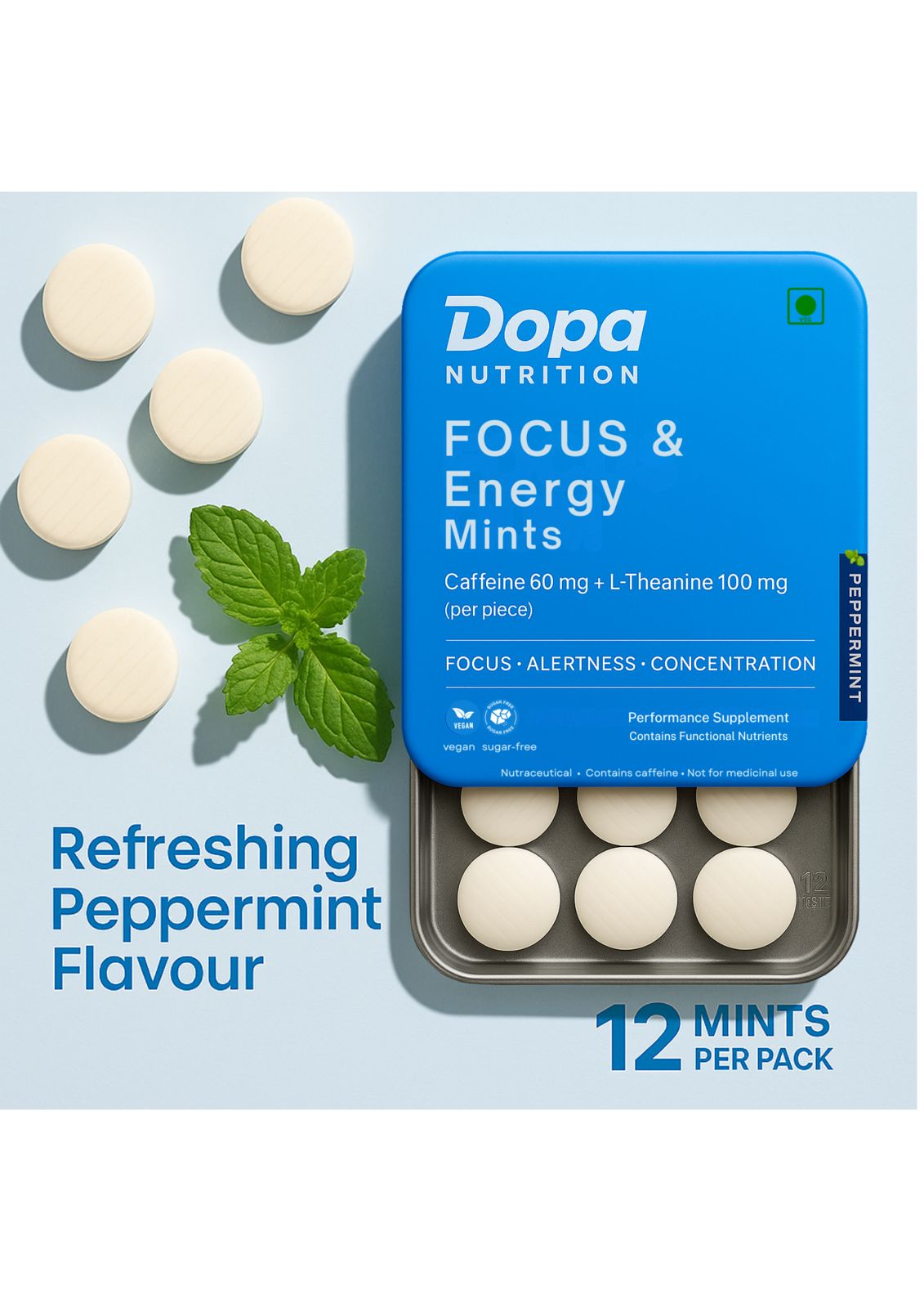 Focus Gum — Mint (12 Pieces) | Caffeine + L‑Theanine