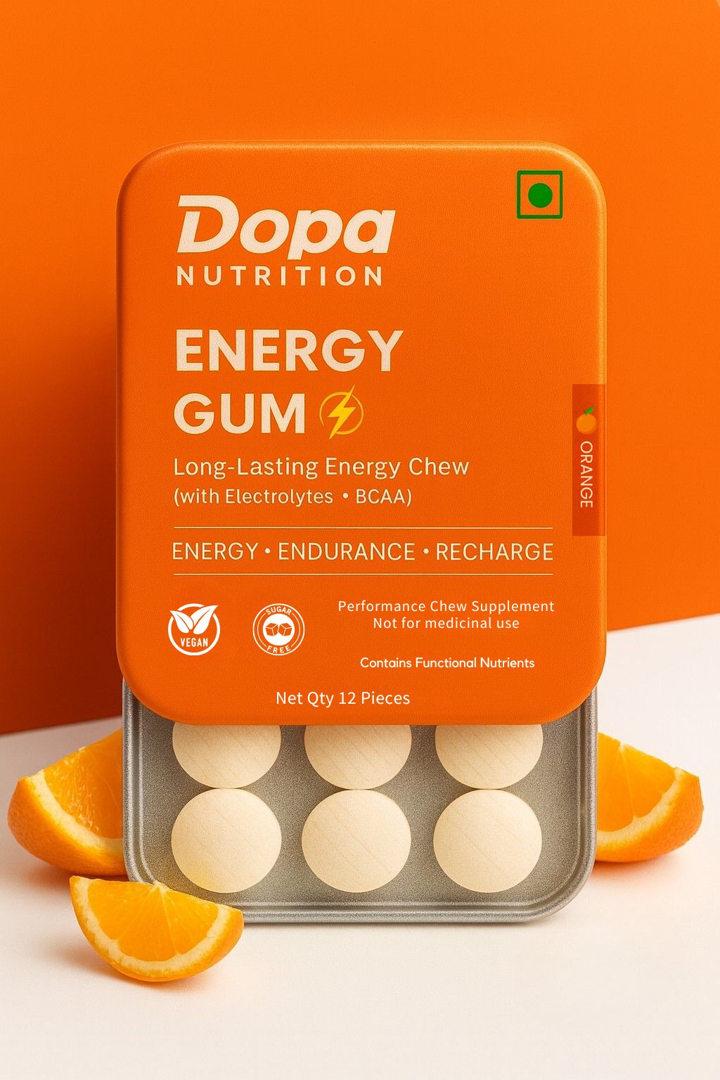 Energy Gum — Mint (12 Pieces) | Caffeine + Taurine + Guarana