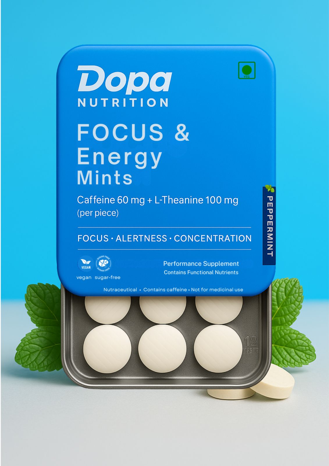 Focus Gum — Mint (12 Pieces) | Caffeine + L‑Theanine